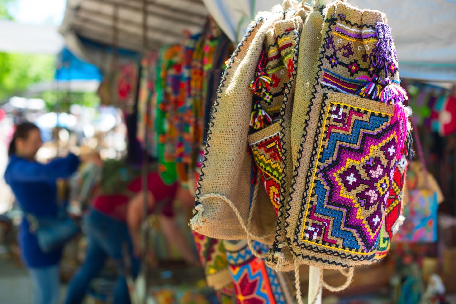 Crafts hanging at a flea market in Georgia's Tbilisi