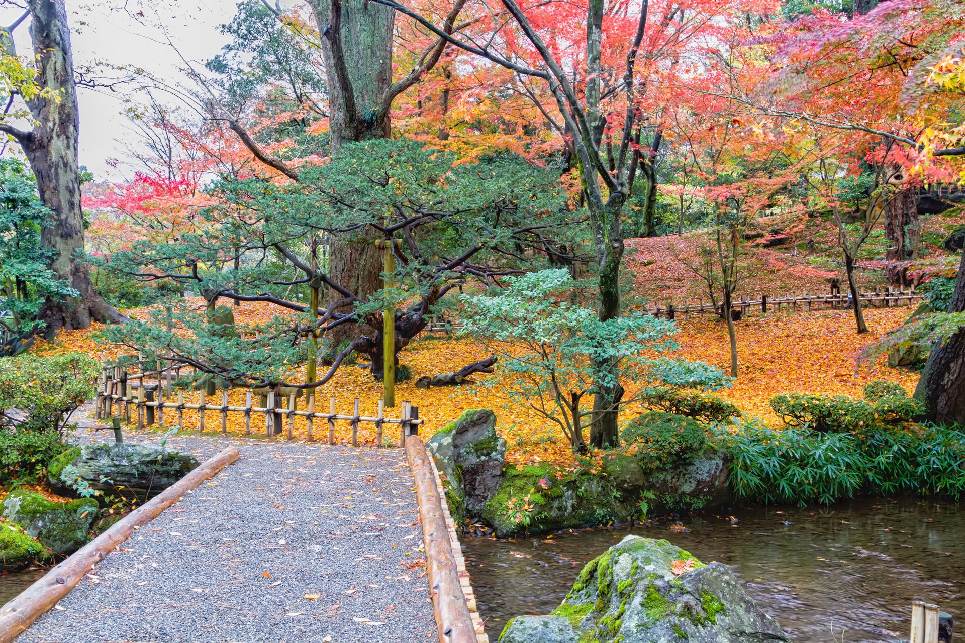 Kenroku-en gardens in Kanazawa in autumn, the best time of year to go to Japan for scenic landscapes