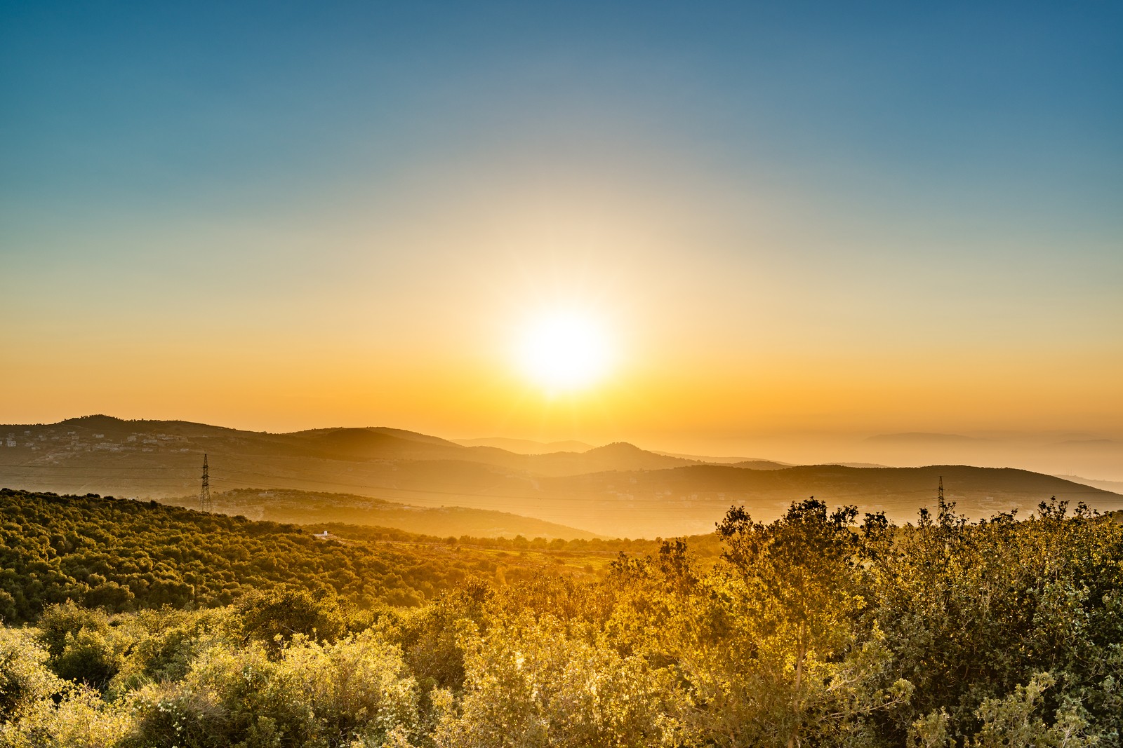 Sunset over a rural landscape