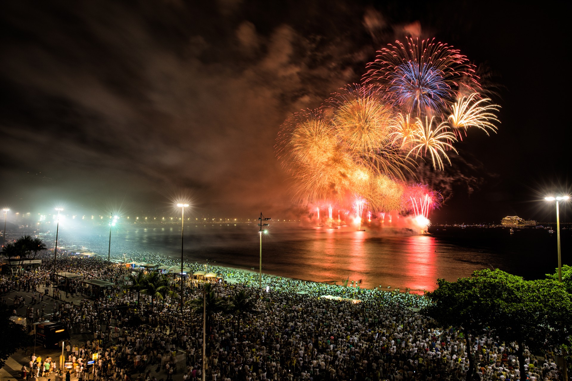 The best time to visit Brazil: New Year's fireworks on Capacabana Beach in Rio de Janeiro