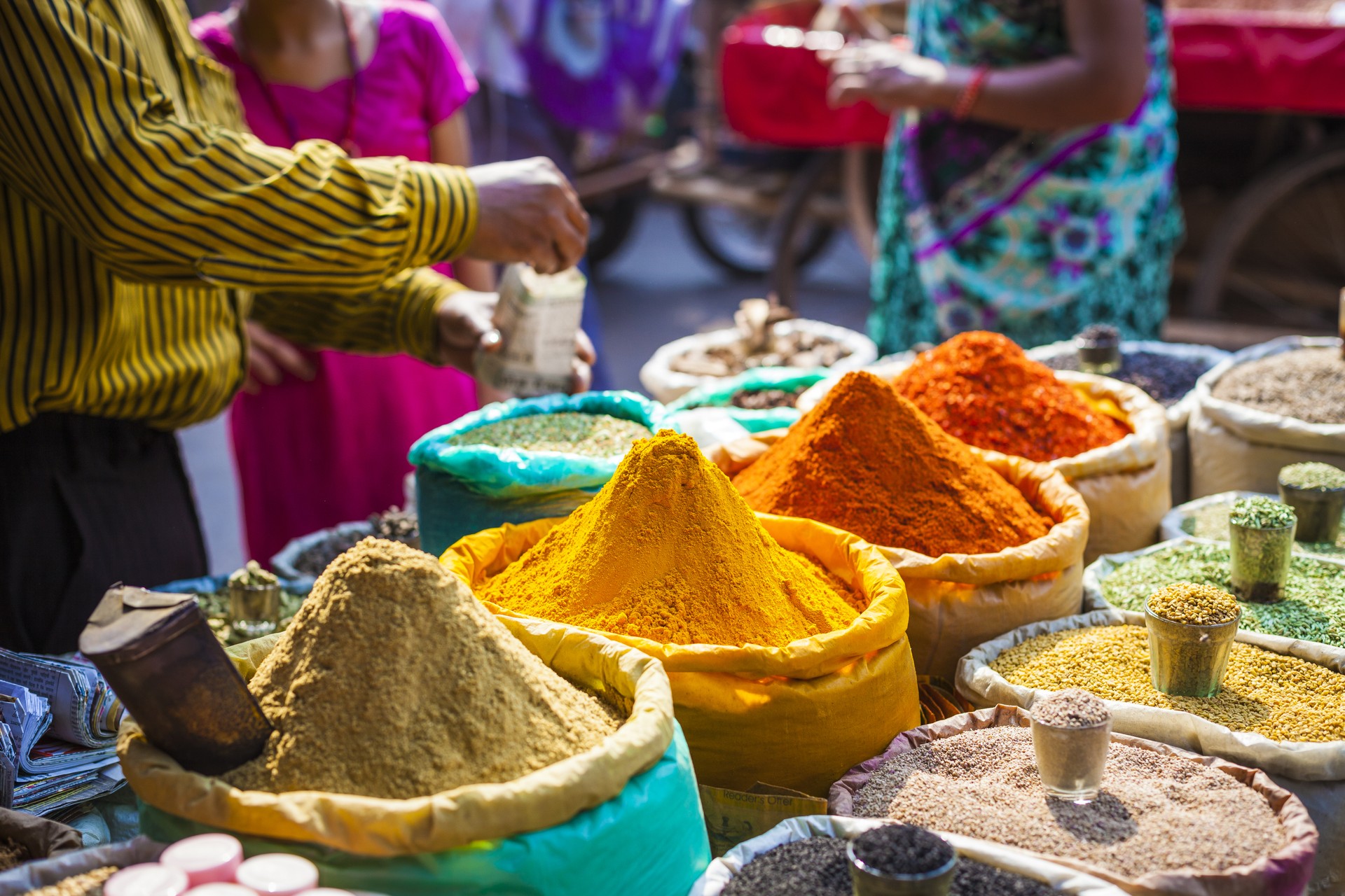 Cultural immersion trips: spices for sale at Chadni Chowk market in Delhi, India