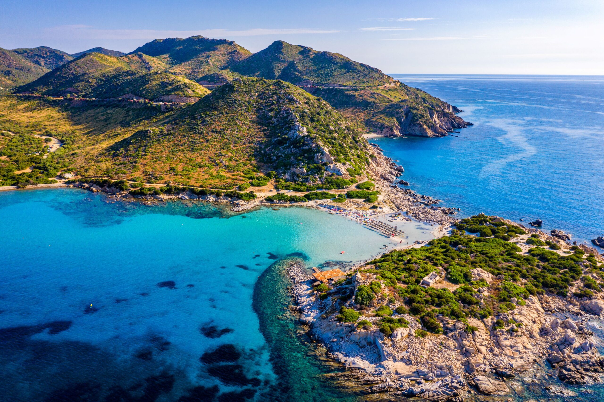 View of Punta Molentis Beach in Sardinia, Italy