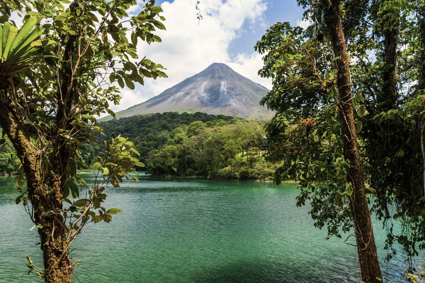 Lake with Arenal Volcano in background