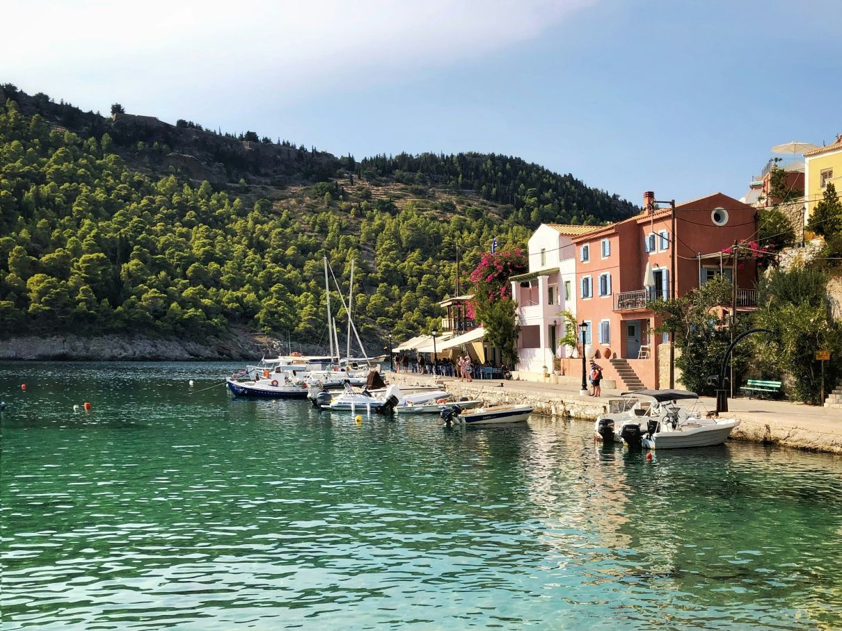 Boats on the water in Assos, Kefalonia