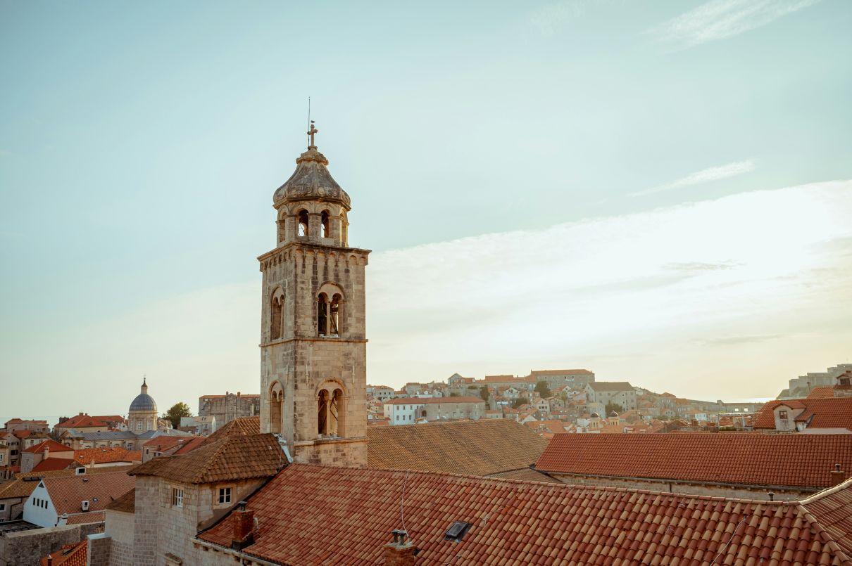 Tower above rooftops of the Old Town in Dubrovnik
