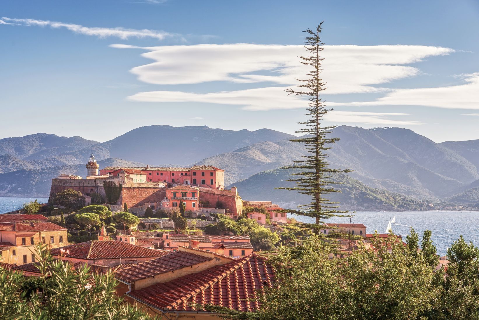 View of Forte Falcone and the coast on Elba, one of the best islands in Italy