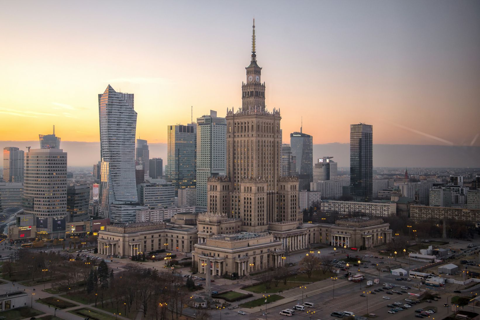 Palace of Culture and Science in modern Warsaw