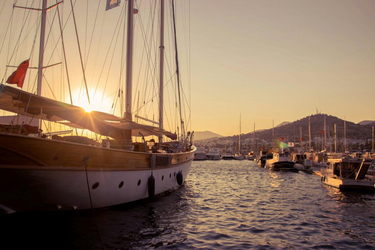 Marina at sunset in Bodrum, Turkey