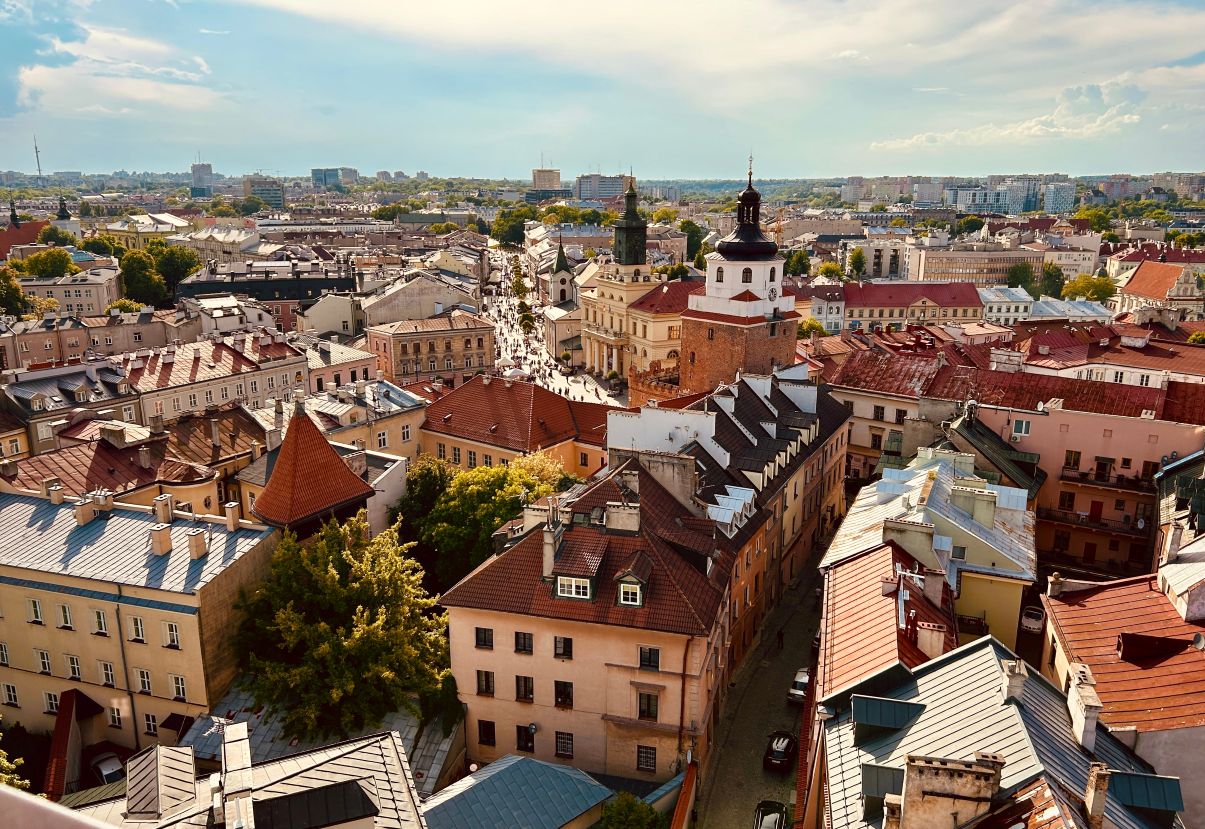 Rooftops seen from above in charming Lublin, Poland