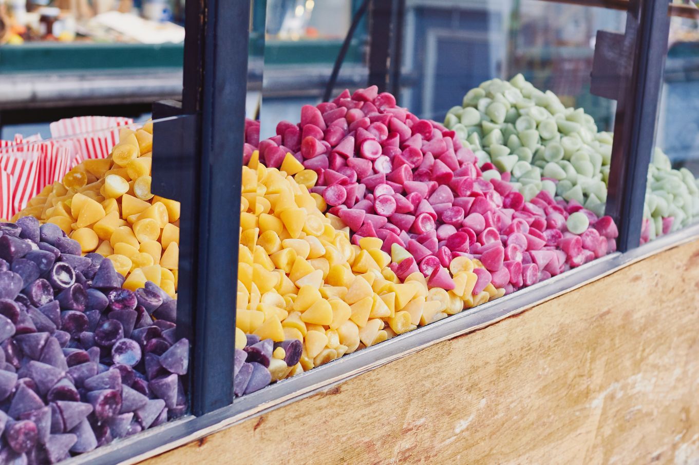A stall selling cuberdon sweets, a traditional Belgian food in Ghent