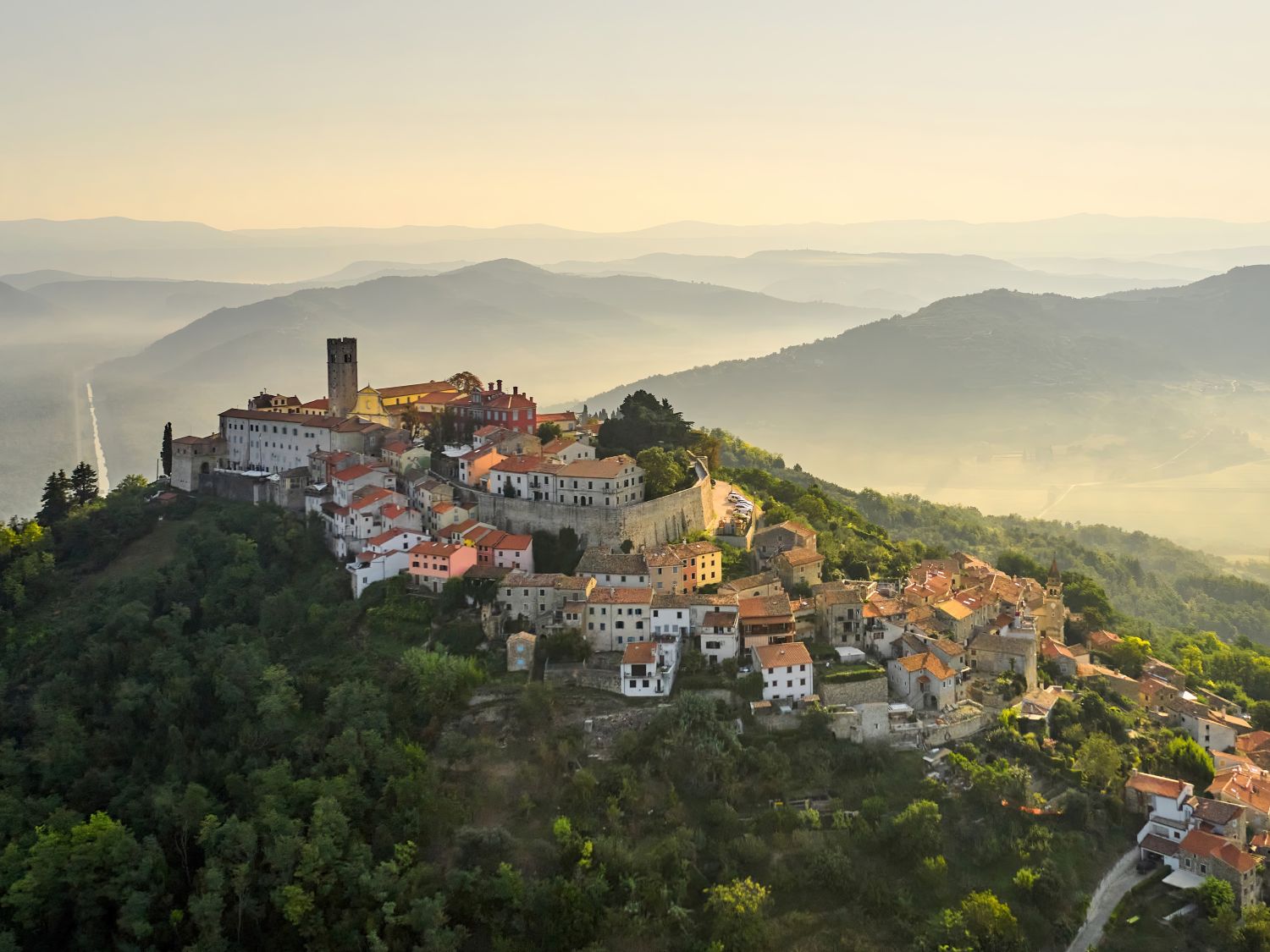 Hilltop Motovun and surrounding landscape, Croatia