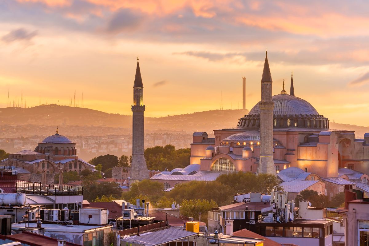 Hagia Sophia at sunset in Istanbul