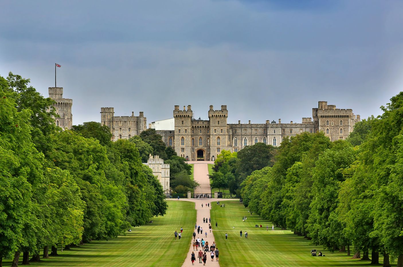 Windsor Castle surrounded by landscaped grounds