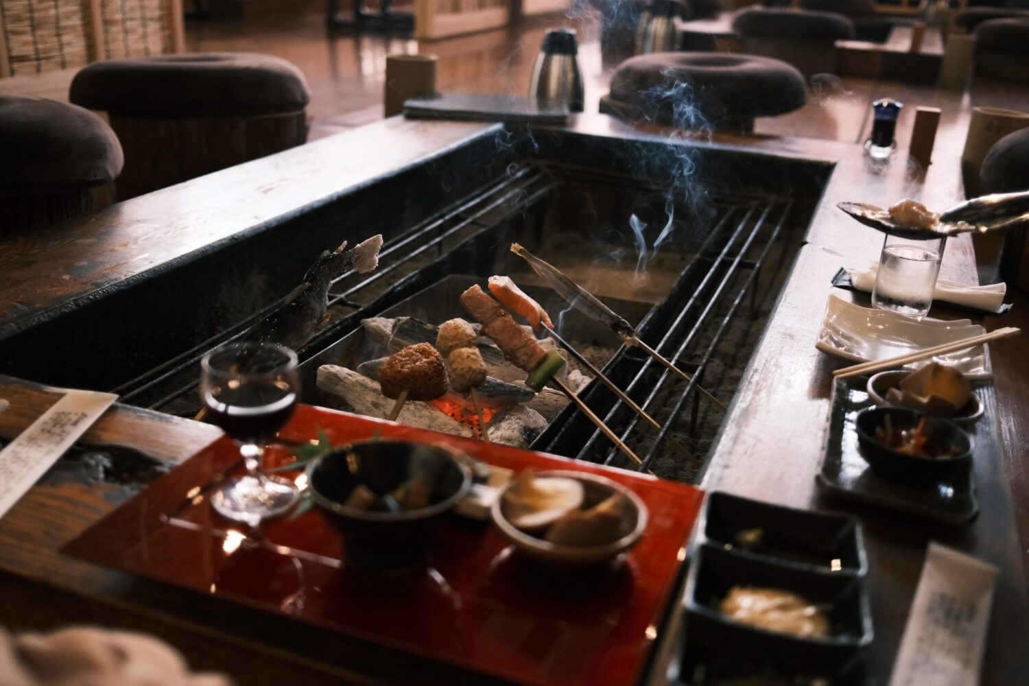 Traditional Japanese robatayaki setting