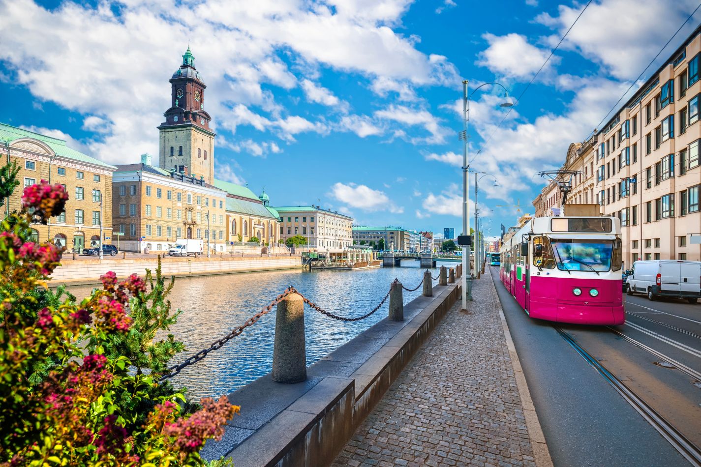 City architecture and tramline in Gothenburg, Sweden