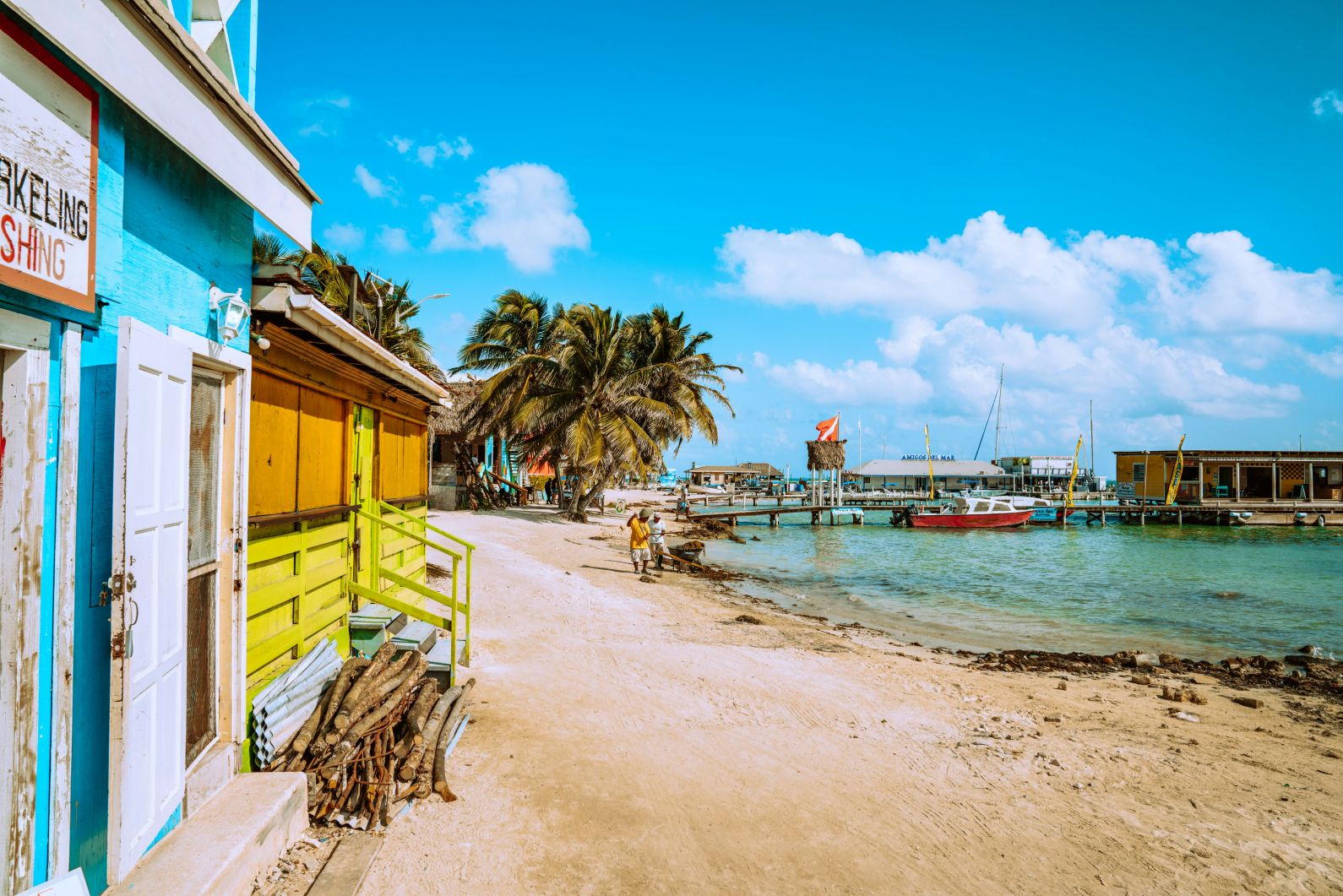 Dive shop and soft sands on Ambergris Caye, one of the best islands of Belize