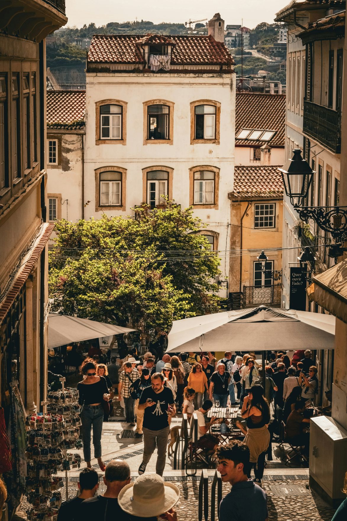 A street filled with people in Coimbra