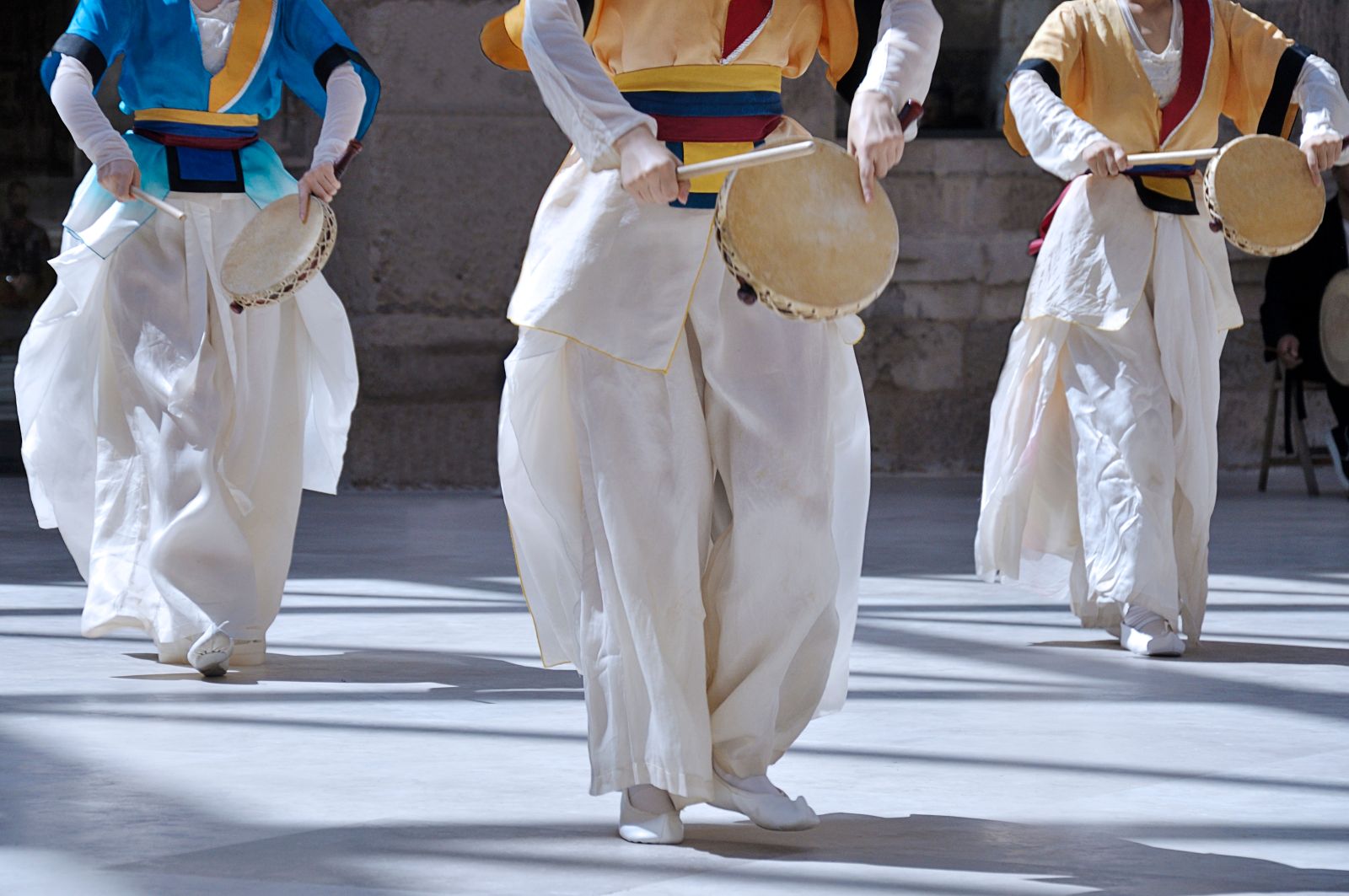 Dancers wearing traditional costumes at a festival in South Korea