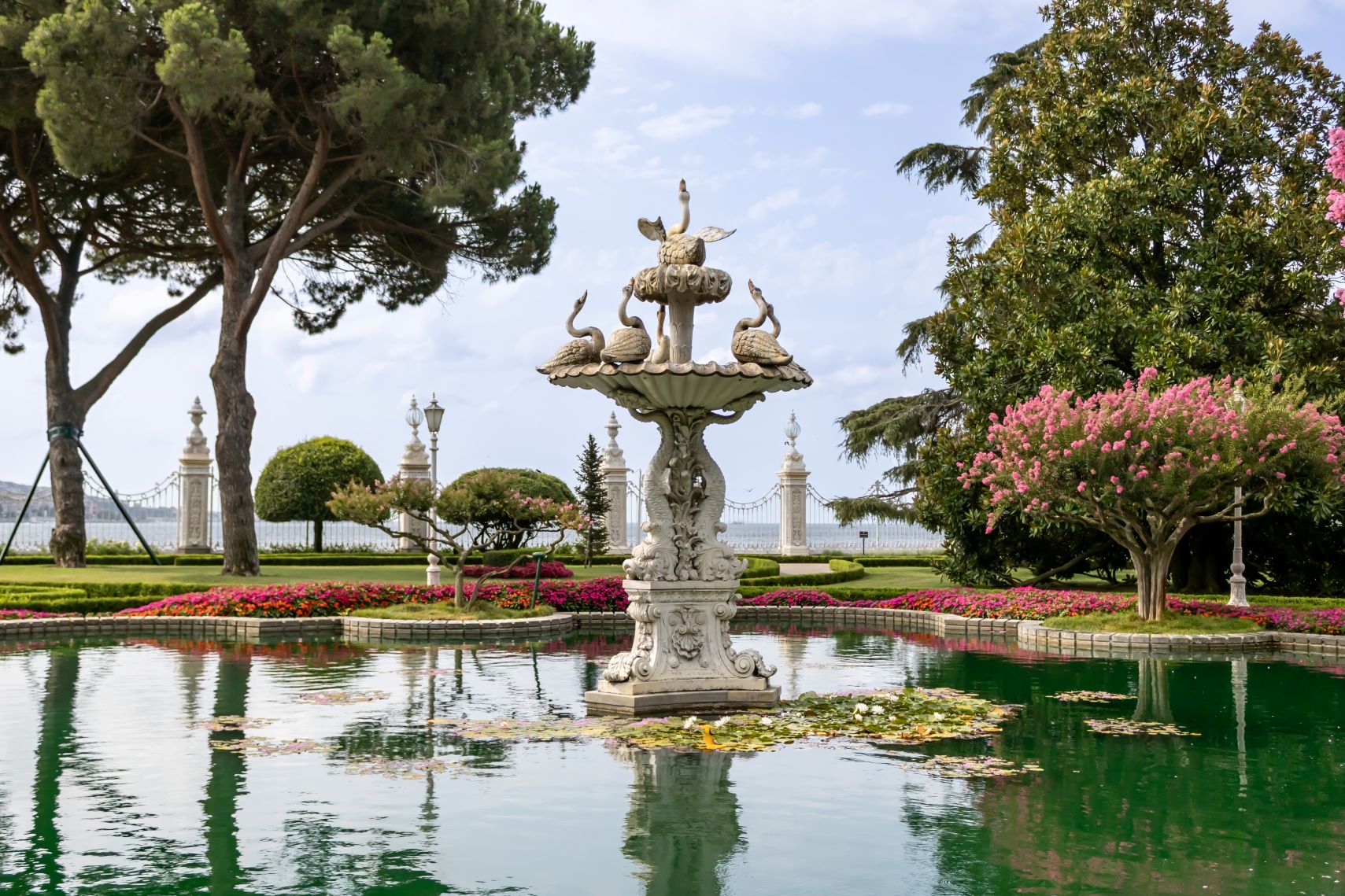 Dolmabahce Palace garden with fountain