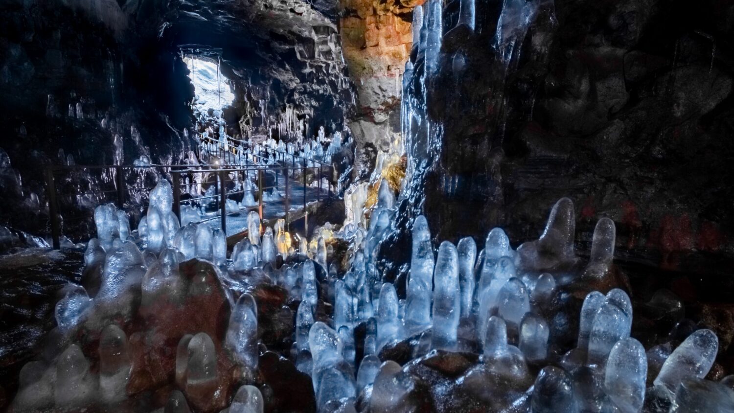 Exploring the Ice formations in Raufarhólshellir cave is one of the most unique things to do in Iceland