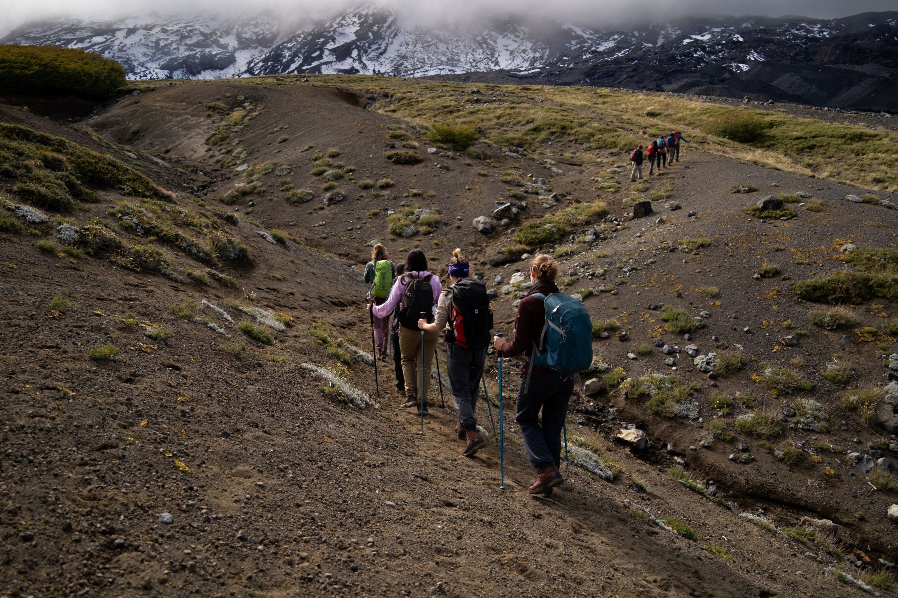 Female hikers on their way to the Villarrica Volcano